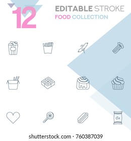 Set of 12 editable stroke icons. Food collection vector illustration.