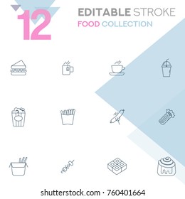 Set of 12 editable stroke icons. Food collection vector illustration.