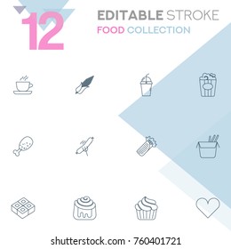 Set of 12 editable stroke icons. Food collection vector illustration.