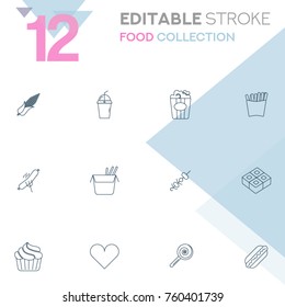 Set of 12 editable stroke icons. Food collection vector illustration.