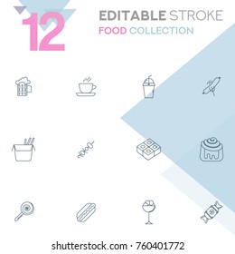 Set of 12 editable stroke icons. Food collection vector illustration.