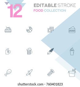 Set of 12 editable stroke icons. Food collection vector illustration.