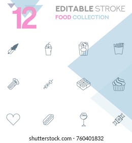 Set of 12 editable stroke icons. Food collection vector illustration.