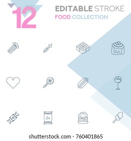 Set of 12 editable stroke icons. Food collection vector illustration.