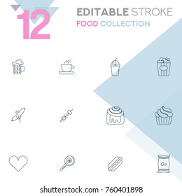 Set of 12 editable stroke icons. Food collection vector illustration.