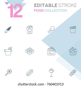Set of 12 editable stroke icons. Food collection vector illustration.