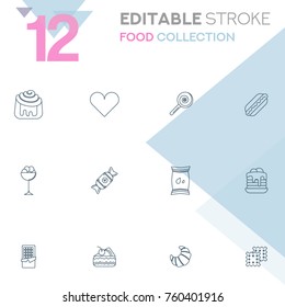 Set of 12 editable stroke icons. Food collection vector illustration.