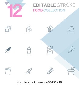 Set of 12 editable stroke icons. Food collection vector illustration.