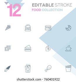 Set of 12 editable stroke icons. Food collection vector illustration.