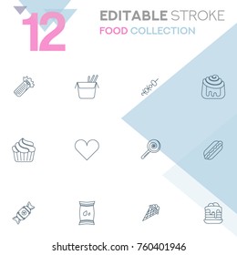 Set of 12 editable stroke icons. Food collection vector illustration.