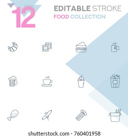 Set of 12 editable stroke icons. Food collection vector illustration.
