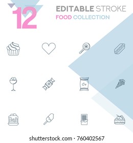 Set of 12 editable stroke icons. Food collection vector illustration