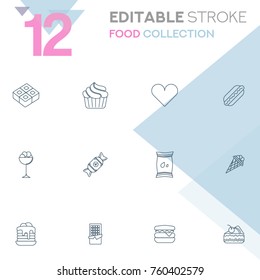 Set of 12 editable stroke icons. Food collection vector illustration