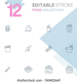 Set of 12 editable stroke icons. Food collection vector illustration