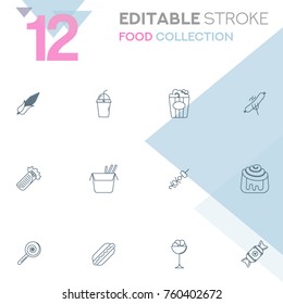 Set of 12 editable stroke icons. Food collection vector illustration