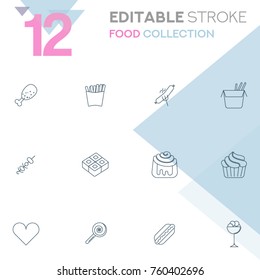 Set of 12 editable stroke icons. Food collection vector illustration