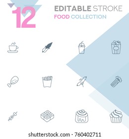 Set of 12 editable stroke icons. Food collection vector illustration