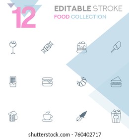 Set of 12 editable stroke icons. Food collection vector illustration