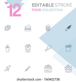 Set of 12 editable stroke icons. Food collection vector illustration