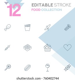 Set of 12 editable stroke icons. Food collection vector illustration