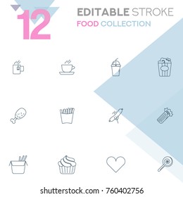 Set of 12 editable stroke icons. Food collection vector illustration