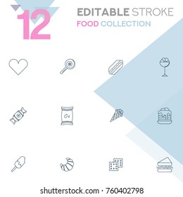 Set of 12 editable stroke icons. Food collection vector illustration