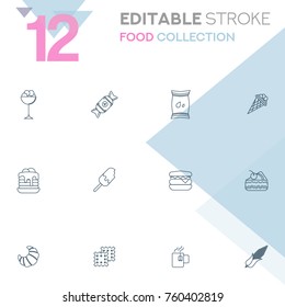Set of 12 editable stroke icons. Food collection vector illustration