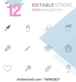 Set of 12 editable stroke icons. Food collection vector illustration