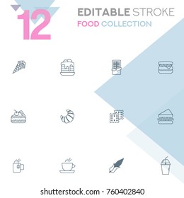 Set of 12 editable stroke icons. Food collection vector illustration