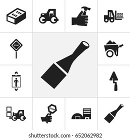 Set Of 12 Editable Structure Icons. Includes Symbols Such As Handcart , Caterpillar, Truck. Can Be Used For Web, Mobile, UI And Infographic Design.