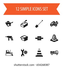 Set Of 12 Editable Structure Icons. Includes Symbols Such As Notice Object, Box, Camion And More. Can Be Used For Web, Mobile, UI And Infographic Design.