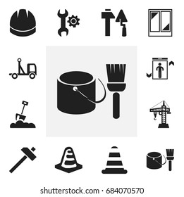 Set Of 12 Editable Structure Icons. Includes Symbols Such As Warning Cone, Hammer, Shovel And More. Can Be Used For Web, Mobile, UI And Infographic Design.