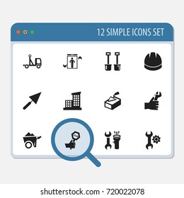 Set Of 12 Editable Structure Icons. Includes Symbols Such As Elevation, Apartment, Delivery And More. Can Be Used For Web, Mobile, UI And Infographic Design.