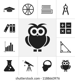 Set of 12 editable teach icons. Includes symbols such as brain, basketball ball, math trigon and more. Can be used for web, mobile, UI and infographic design.