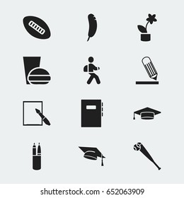 Set Of 12 Editable Teach Icons. Includes Symbols Such As Notepaper, Pen Case, Workbook And More. Can Be Used For Web, Mobile, UI And Infographic Design.