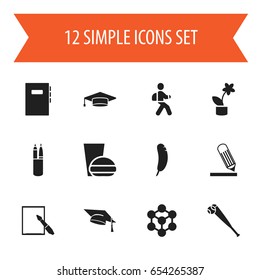 Set Of 12 Editable Teach Icons. Includes Symbols Such As Fast Food, Bat, Plant Pot And More. Can Be Used For Web, Mobile, UI And Infographic Design.