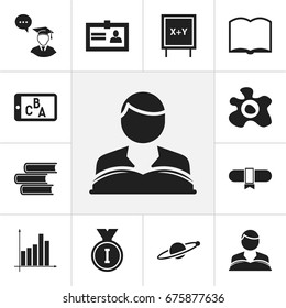 Set Of 12 Editable Teach Icons. Includes Symbols Such As Studying Boy, Award, Library And More. Can Be Used For Web, Mobile, UI And Infographic Design.