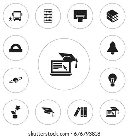 Set Of 12 Editable Teach Icons. Includes Symbols Such As Basketball, Arithmetic, Distance Learning And More. Can Be Used For Web, Mobile, UI And Infographic Design.