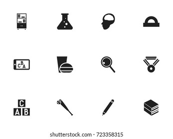 Set Of 12 Editable Teach Icons. Includes Symbols Such As Semicircle Ruler, Chemistry, Phone Play And More. Can Be Used For Web, Mobile, UI And Infographic Design.