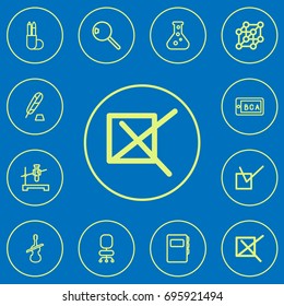Set Of 12 Editable Teach Outline Icons. Includes Symbols Such As Mark, Cover, Flask And More. Can Be Used For Web, Mobile, UI And Infographic Design.