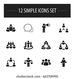Set Of 12 Editable Team Icons. Includes Symbols Such As Debate, Staff Structure, Teamwork And More. Can Be Used For Web, Mobile, UI And Infographic Design.