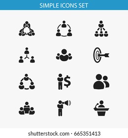 Set Of 12 Editable Team Icons. Includes Symbols Such As Teamwork, Leader, Partnership And More. Can Be Used For Web, Mobile, UI And Infographic Design.