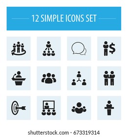 Set Of 12 Editable Team Icons. Includes Symbols Such As Speaker, Team, Goal And More. Can Be Used For Web, Mobile, UI And Infographic Design.