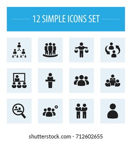 Set Of 12 Editable Team Icons. Includes Symbols Such As Speaker, Publicity, Friendship And More. Can Be Used For Web, Mobile, UI And Infographic Design.