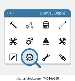 Set Of 12 Editable Tool Icons. Includes Symbols Such As Fix Tool, Screwdriver, Settings And More. Can Be Used For Web, Mobile, UI And Infographic Design.