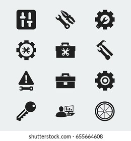 Set Of 12 Editable Toolkit Icons. Includes Symbols Such As Access, Tyre, Wrench Hammer And More. Can Be Used For Web, Mobile, UI And Infographic Design.