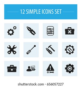 Set Of 12 Editable Toolkit Icons. Includes Symbols Such As Arithmetic, Screwdriver, Portfolio And More. Can Be Used For Web, Mobile, UI And Infographic Design.