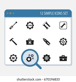 Set Of 12 Editable Toolkit Icons. Includes Symbols Such As Portfolio, Fix Tool, Screwdriver And More. Can Be Used For Web, Mobile, UI And Infographic Design.
