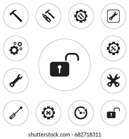 Set Of 12 Editable Toolkit Icons. Includes Symbols Such As Wrench, Screwdriver Wrench, Time And More. Can Be Used For Web, Mobile, UI And Infographic Design.