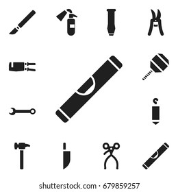 Set Of 12 Editable Tools Icons. Includes Symbols Such As Scale, Repairing Tool, Excavate And More. Can Be Used For Web, Mobile, UI And Infographic Design.
